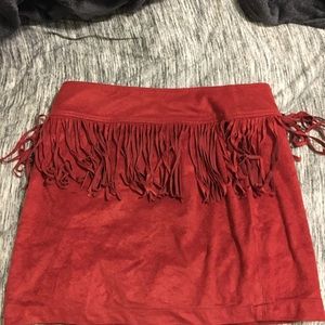 Suede fringe skirt